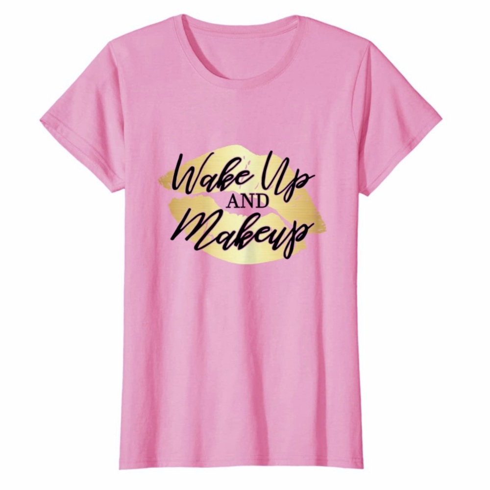 Wake Up & Makeup Tee Lips Pink Medium NWT